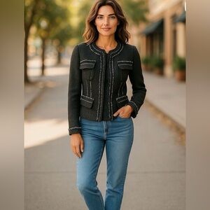 Katherine Barclay NWT Tweed Linen Designer Blazer Jacket Navy Career Size 4